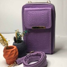 Bagorama Genre Kadın Suni Deri Baskılı Çapraz Askılı Telefon Bölmeli Cüzdan Çanta - Lila