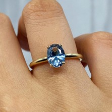 Fasek Gold FasekGold  1.50 Karat London Blue Topaz Tektaş 925 Ayar Gümüş Evlilik Teklifi Yüzüğü-Hediye Gümüş Tektaş Yüzük