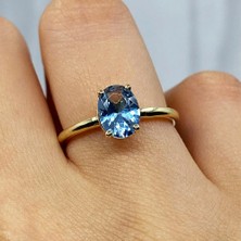 Fasek Gold FasekGold  1.50 Karat London Blue Topaz Tektaş 925 Ayar Gümüş Evlilik Teklifi Yüzüğü-Hediye Gümüş Tektaş Yüzük