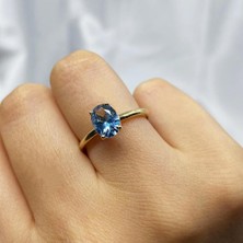 Fasek Gold FasekGold  1.50 Karat London Blue Topaz Tektaş 925 Ayar Gümüş Evlilik Teklifi Yüzüğü-Hediye Gümüş Tektaş Yüzük