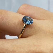 Fasek Gold FasekGold  1.50 Karat London Blue Topaz Tektaş 925 Ayar Gümüş Evlilik Teklifi Yüzüğü-Hediye Gümüş Tektaş Yüzük