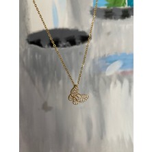 Stainless Steel Çelik Taşlı Kelebek Kolye Altın