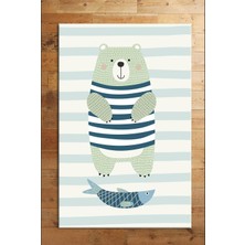 Halımax Cino 74 Mavi Beyaz Ayıcık Çocuk Odası Halı Bebek Oyun Halısı