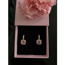 Jewelry Kristal Baget Pembe Taşlı Çelik Küpe Altın