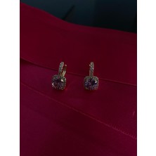 Jewelry Kristal Baget Pembe Taşlı Çelik Küpe Altın