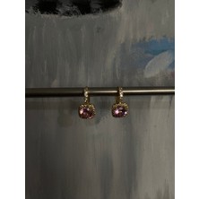 Jewelry Kristal Baget Pembe Taşlı Çelik Küpe Altın