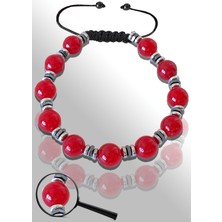 Tesbih Atölyesi Hematitli Doğal Bayrak Kırmızı Akik Taşı Ayarlamalı Bileklik