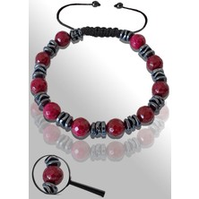 Tesbih Atölyesi Sertifikalı Silver Hematitli Doğal Fasetli Kırmızı Akik Taşı Bileklik - Ayarlamalı