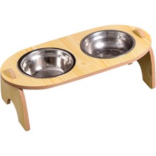 Longbangdian Shop Bir Seramik Tarzı Çift Kase 15 Derece Servikal Omurga Yükseltilmiş Pet Kaseler Köpek Mama Kasesi Omurga Koruma Ahşap Bulaşıklık Pet Paslanmaz Çelik Kase (Yurt Dışından)