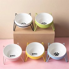 Longbangdian Shop Mavi Set Pençe Stili Yeni Seramik Pet Kase Omurga Masasını Koruyun Yüksek Ayak Büyük Eğik Köpek Besleyici Köpek ve Kedi Kedi Kulak Kase Pet Malzemeleri (Yurt Dışından)