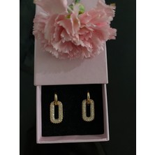 Tx Jewelry Zirkon Taşlı Charmlı Çelik Küpe Altın