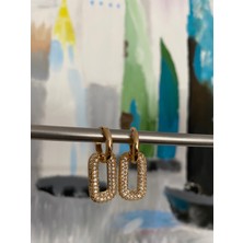 Tx Jewelry Zirkon Taşlı Charmlı Çelik Küpe Altın