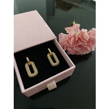 Tx Jewelry Zirkon Taşlı Charmlı Çelik Küpe Altın