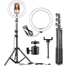 Enshall Ring Light Bt Kumandalı+Adaptör Işık 120 LED Tiktok Tripod Işıklı Makyaj Işığı 10 Inç 2.1 mt Tripod