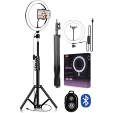 Enshall Ring Light Bt Kumandalı+Adaptör Işık 120 LED Tiktok Tripod Işıklı Makyaj Işığı 10 Inç 2.1 mt Tripod