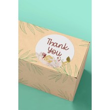Xox Shops Thank You Sticker Teşekkürler Paketleme Etiketi Krem Kahve Çiçek Desenli - 3X3CM 90 Adet - ST2007