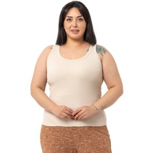 Disentis Modest Büyük Beden Askılı Fitilli Kaşkorse Bej Rengi Body