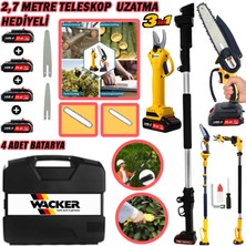 Wacker Germany Yellow 4 Adet Akülü Dal Budama + Bağ Makası 1800 Vf Akülü 2.7 Metre Teleskopik