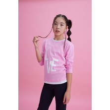 Luess Kız Çocuk Love Baskılı Ekru Garni Detaylı Uzun Kol Pembe T-Shirt