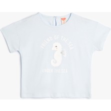 Koton Tişört Kısa Kollu Bisiklet Yaka Deniz Atı Baskılı Pamuklu