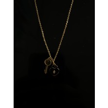 Stainless Steel Kalp ve Anahtar Altın Çelik Kolye