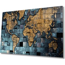 Aoz  Altın  Dünya Haritası  Cam Tablo