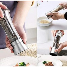 Kitchen Design Lab Cam Gövdeli Metal Krom Renk Kapaklı Tuz Karabiber Değirmeni Tuz Karabiber Öğütücü 19 cm 2 Adet