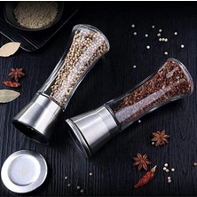 Kitchen Design Lab Cam Gövdeli Metal Krom Renk Kapaklı Tuz Karabiber Değirmeni Tuz Karabiber Öğütücü 19 cm 2 Adet