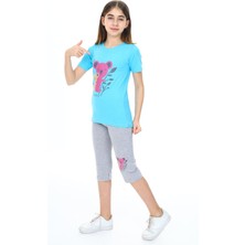 Turkuaz Kids We Love Tropical Kız Çocuk Kısa Kol Baskılı Pijama Kapri Takım