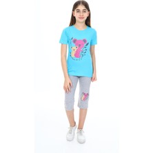 Turkuaz Kids We Love Tropical Kız Çocuk Kısa Kol Baskılı Pijama Kapri Takım