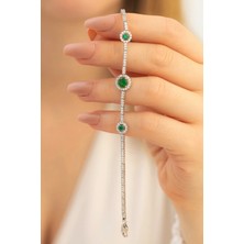 Htc Gümüş Sepeti Kadın Gümüş Bileklik - Selen Zümrüt Taşlı Su Yolu Gümüş Bileklik