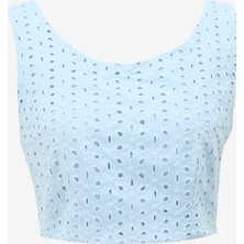 Fabrika Kare Yaka Güpür Mavi Kadın Bluz F4SL-BLZ0817