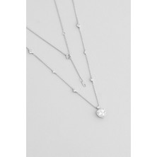 So CHIC Aşk Kalbi 18 Ayar Beyaz Altın Kaplama 45 Cm  Gümüş Minimal Kolye