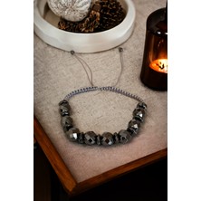 Minimalist Tasarım Makrome Örgülü Hematit Doğaltaş Bileklik, Erkek Çelik Bileklik, Makrome Örgü Bileklik