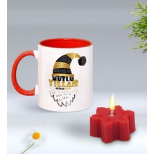 BK Gift Yılbaşı Hediyesi Bk Gift Kişiye Özel Yeni Yıl Tasarımlı Kırmızı Kupa Bardak ve Kırmızı Kar Tanesi Kokulu Mum Hediye Seti-6, Sevgiliye, Arkadaşa Hediye