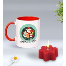 BK Gift Yılbaşı Hediyesi Bk Gift Kişiye Özel Yeni Yıl Tasarımlı Kırmızı Kupa Bardak ve Kırmızı Kar Tanesi Kokulu Mum Hediye Seti-3, Sevgiliye, Arkadaşa Hediye