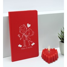 Bk Gift Sevgililere Özel Isimli Kırmızı Defter ve Kokulu Kalp Mum Hediye Seti-6, Sevgiliye Hediye, Sevgililer Günü