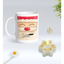 BK Gift Yılbaşı Hediyesi Bk Gift Kişiye Özel Yeni Yıl Tasarımlı Beyaz Kupa Bardak, Kar Tanesi Kolye ve Kar Tanesi Mum Hediye Seti-9, Sevgiliye Hediye, Arkadaşa Hediye