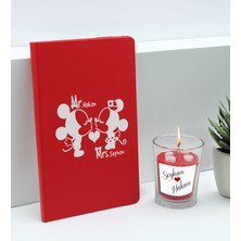 Bk Gift Sevgililere Özel Isimli Kırmızı Defter ve Cam Bardakta Kalp Figürlü Kokulu Mum Hediye Seti-2, Sevgiliye Hediye, Sevgililer Günü