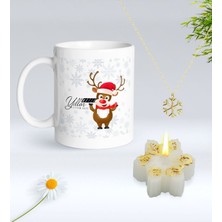 BK Gift Yılbaşı Hediyesi Bk Gift Kişiye Özel Yeni Yıl Tasarımlı Beyaz Kupa Bardak, Kar Tanesi Kolye ve Kar Tanesi Mum Hediye Seti-7, Sevgiliye Hediye, Arkadaşa Hediye