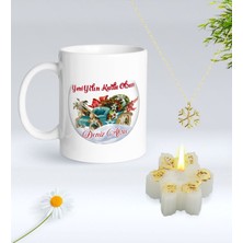 BK Gift Yılbaşı Hediyesi Bk Gift Kişiye Özel Yeni Yıl Tasarımlı Beyaz Kupa Bardak, Kar Tanesi Kolye ve Kar Tanesi Mum Hediye Seti-12, Sevgiliye Hediye, Arkadaşa Hediye