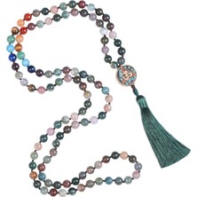 Kilinmoli Doğal Kristal Boncuklu Püskül El Düğümlü Mala Dua Boncukları Kendini Keşif Meditasyon Unisex Takı Yoga Bilezik Kolye (Yurt Dışından)