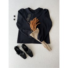 Küçüğüm Butik Siyah Bebe Yaka Krep Bluz
