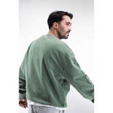 Sizefash Yıkamalı Oversize Sweatshirt Haki