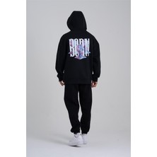 Sizefash Çiçek Desenli Kapüşonlu Oversize Sweatshirt Siyah