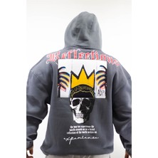 Sizefash Kapüşonlu Reflection Baskılı Sweatshirt  Koyu Gri