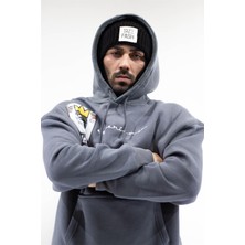 Sizefash Kapüşonlu Reflection Baskılı Sweatshirt  Koyu Gri