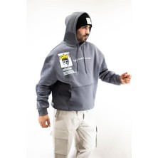 Sizefash Kapüşonlu Reflection Baskılı Sweatshirt  Koyu Gri