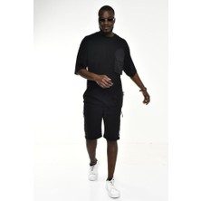 Sizefash Cepli Oversize T-Shirt Siyah