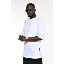 Sizefash Cepli Oversize T-Shirt Beyaz
